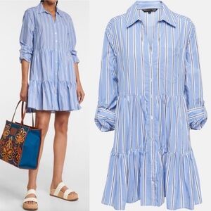 Veronica Beard Cotton Atari striped tiered long sleeved short dress